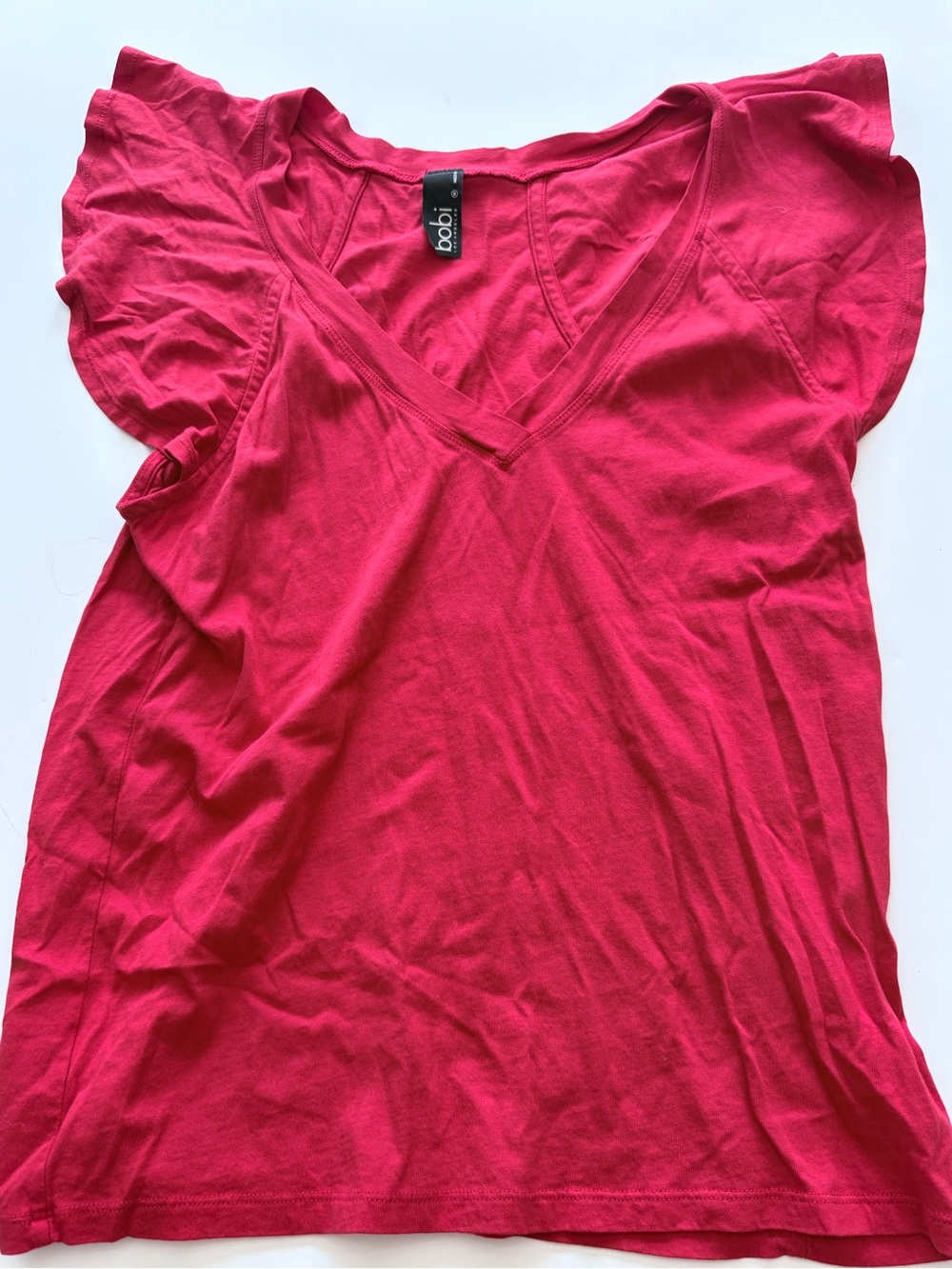 bobi Hot Pink V-Neck Flutter Sleeve Tee